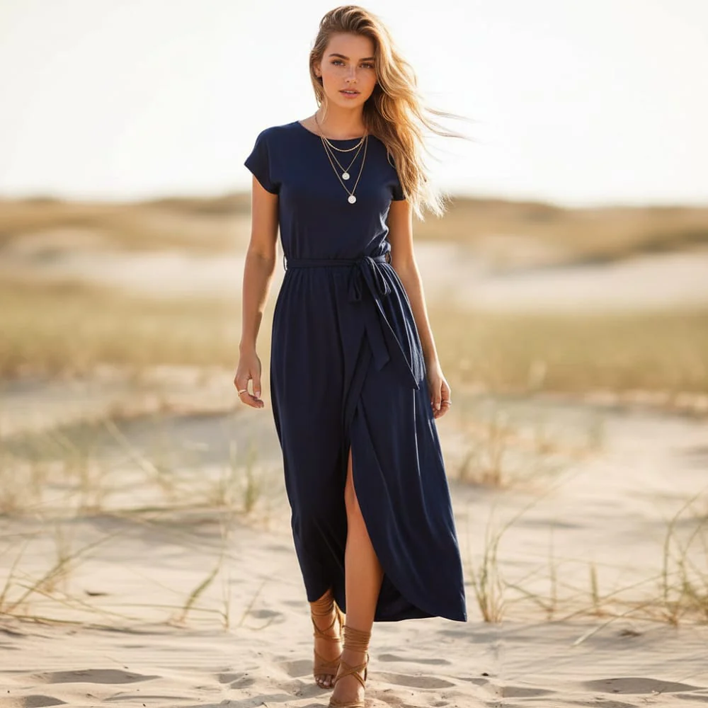 Serenity | Women's Casual Summer Maxi Dress with Tie Waist - Image 2