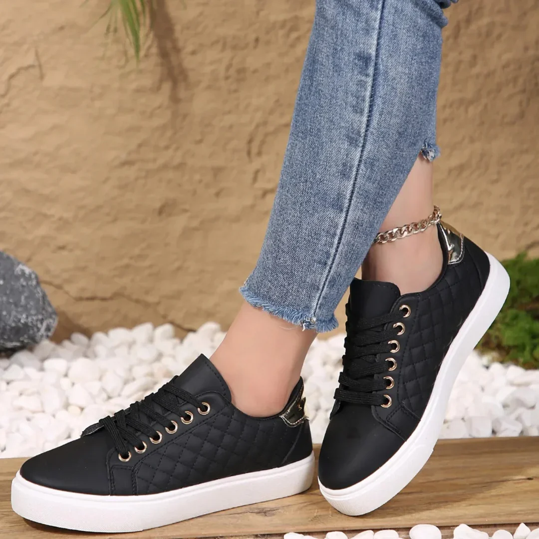 Sophia | Women’s Casual Quilted Trainers with Metallic Heel Tab - Image 3
