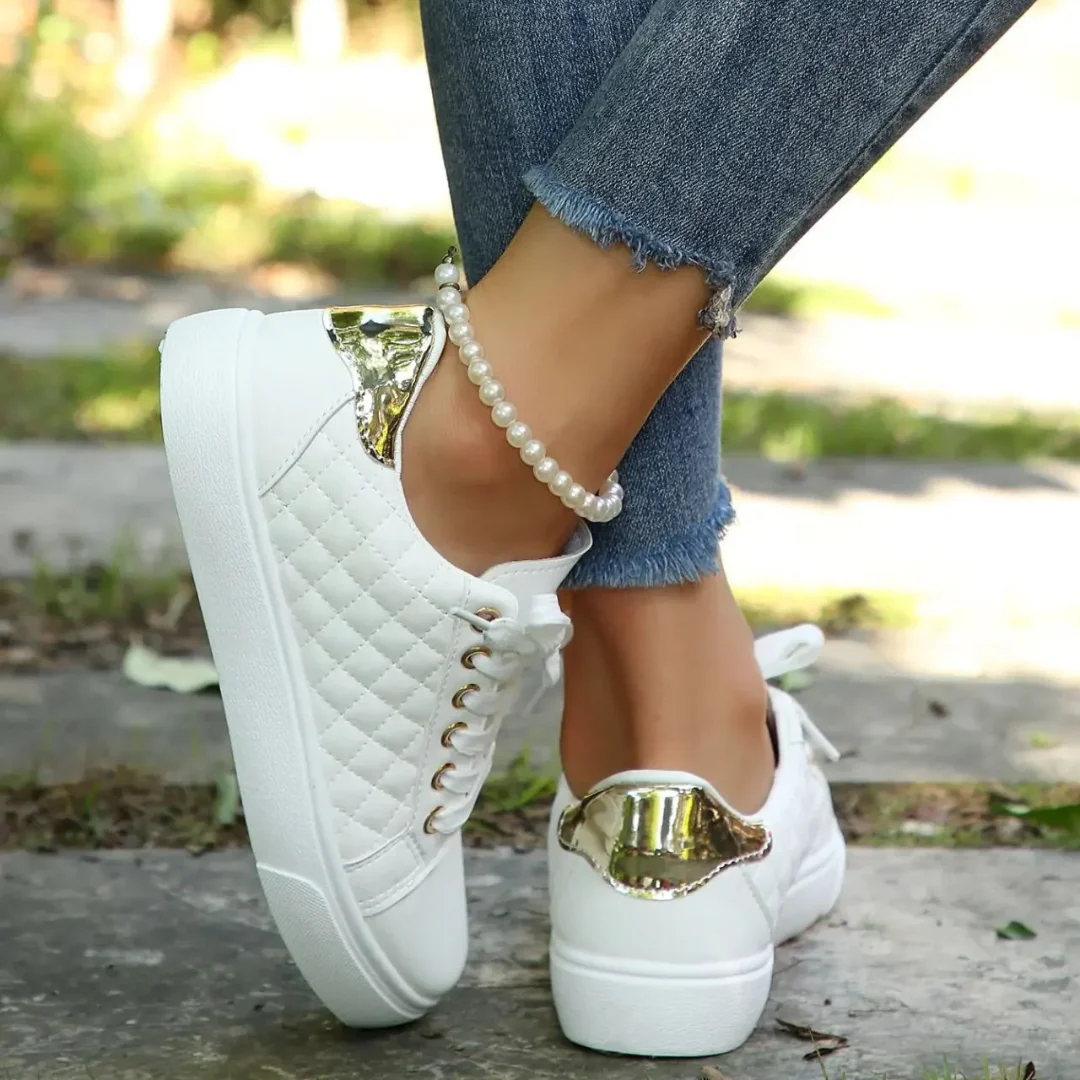 Sophia | Women’s Casual Quilted Trainers with Metallic Heel Tab - Image 4