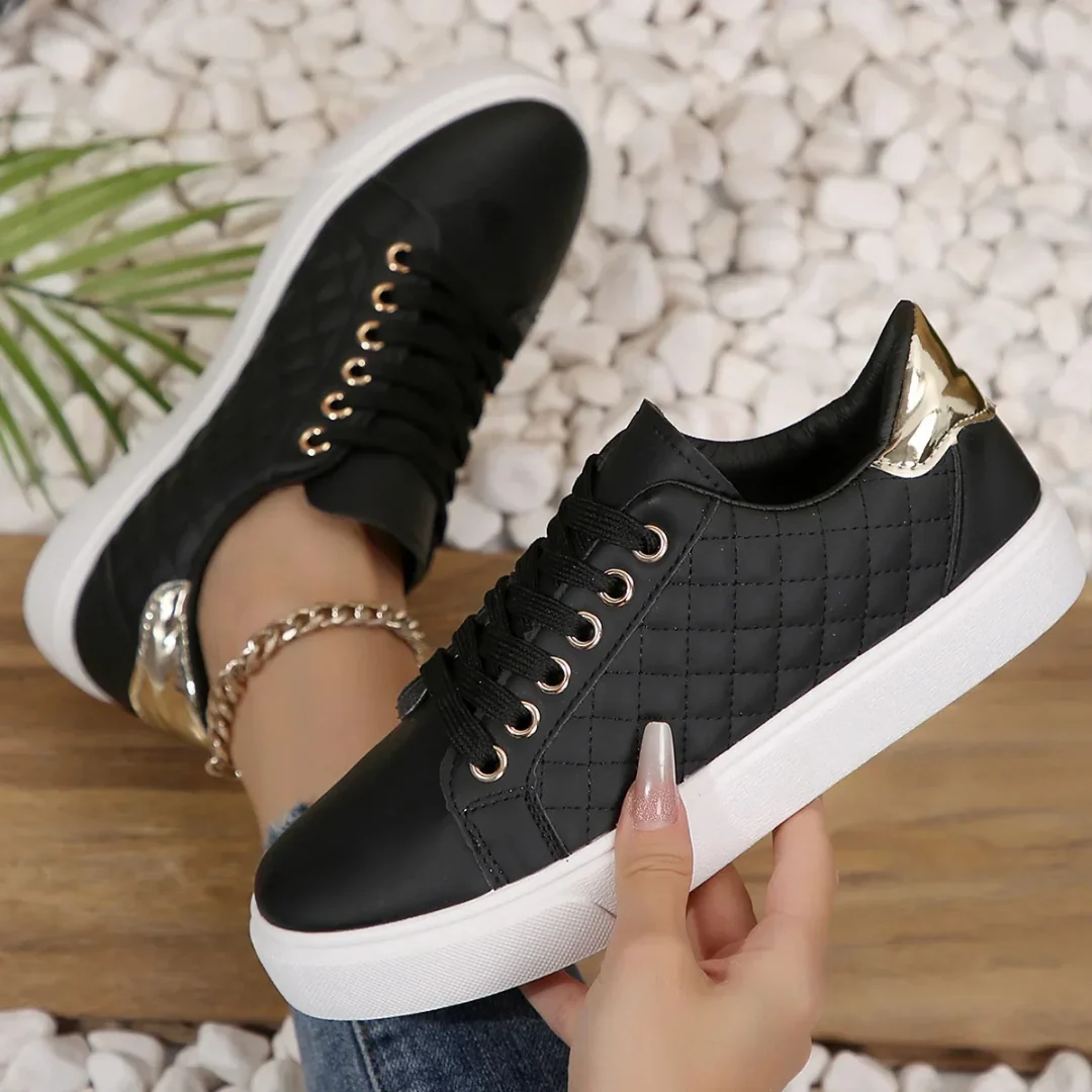 Sophia | Women’s Casual Quilted Trainers with Metallic Heel Tab - Image 5