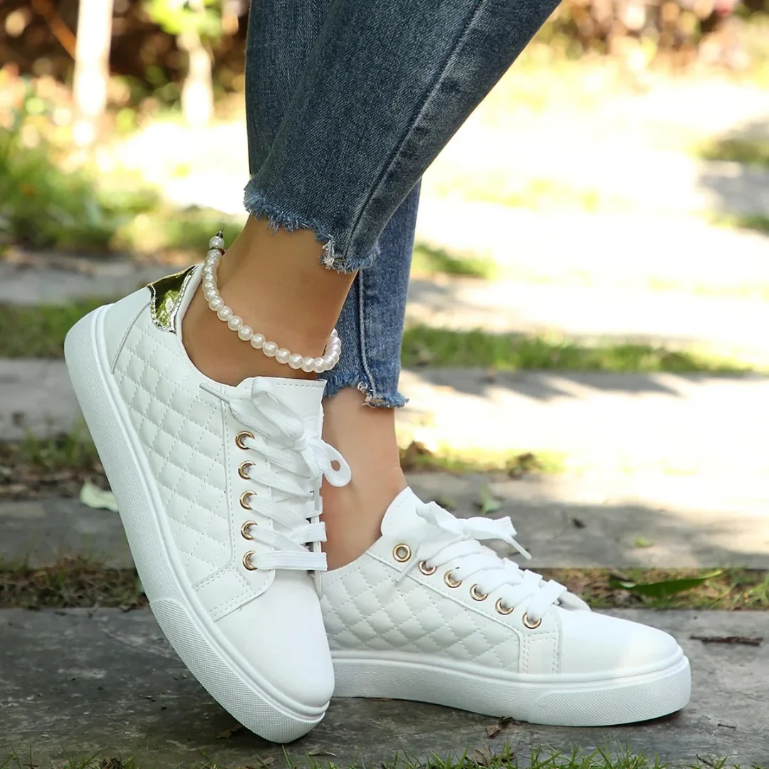 Sophia | Women’s Casual Quilted Trainers with Metallic Heel Tab - Image 6