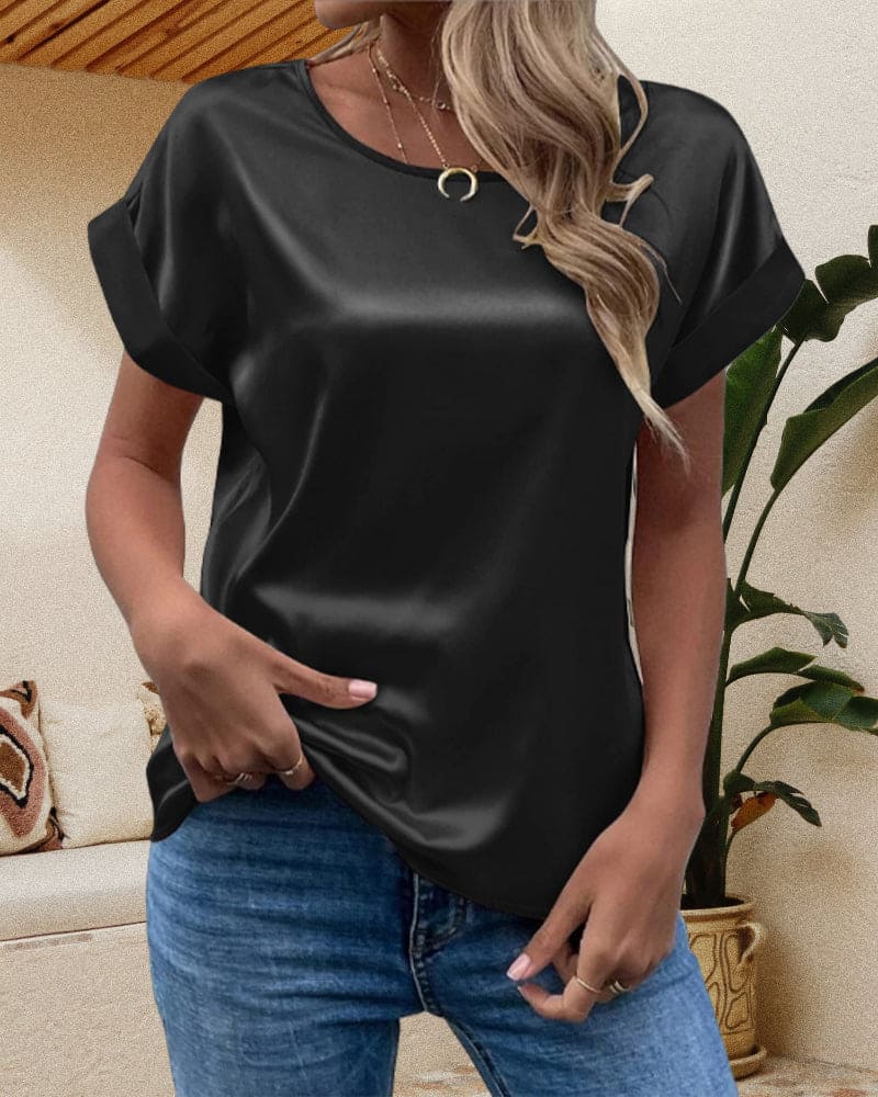 Sophia | Women’s Relaxed T Shirt with Short Rolled Sleeves - Image 8