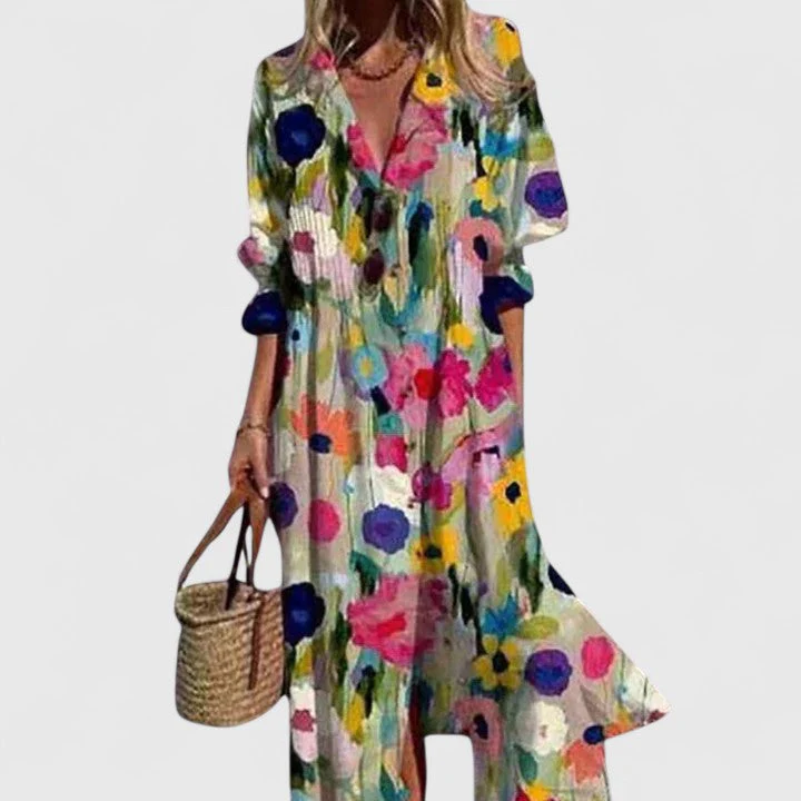 Sophie | Women’s Casual Floral Midi Summer Dress with Button Front - Image 3