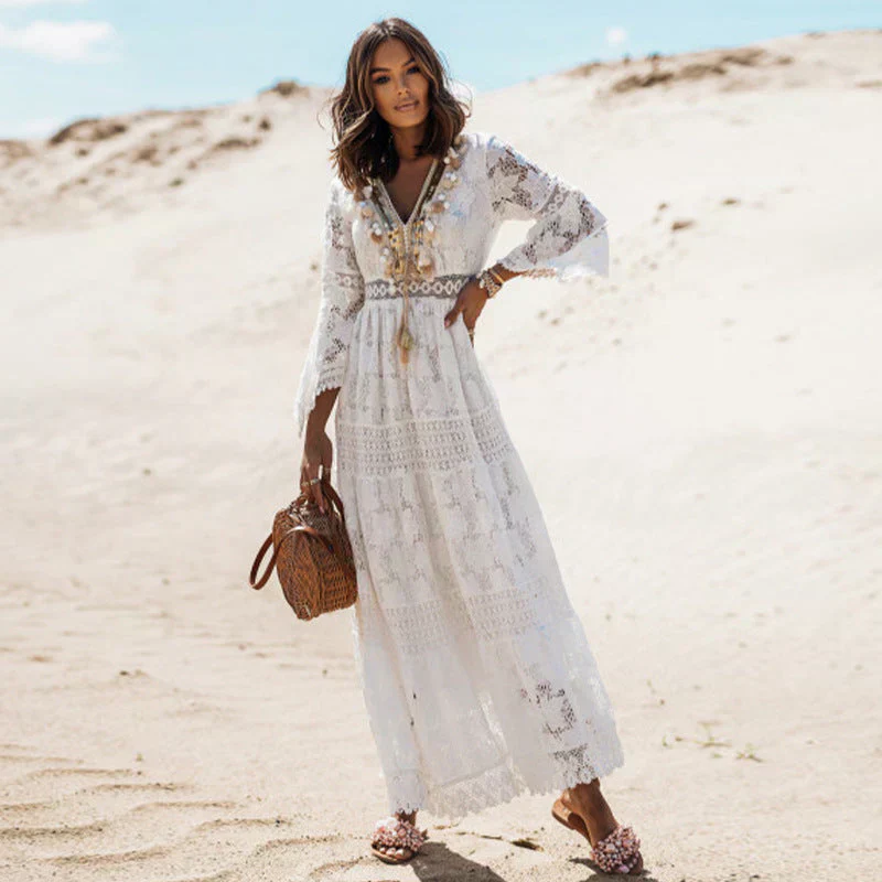 Sophie | Women’s Stylish Bohemian Maxi Summer dress with Lace Panels - Image 3