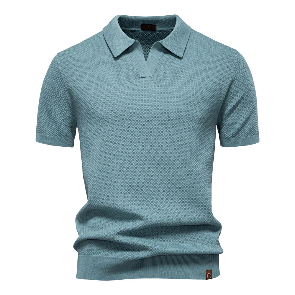 Thomas | Men’s Summer Classic Textured Polo Shirt with Buttonless Placket - Image 11