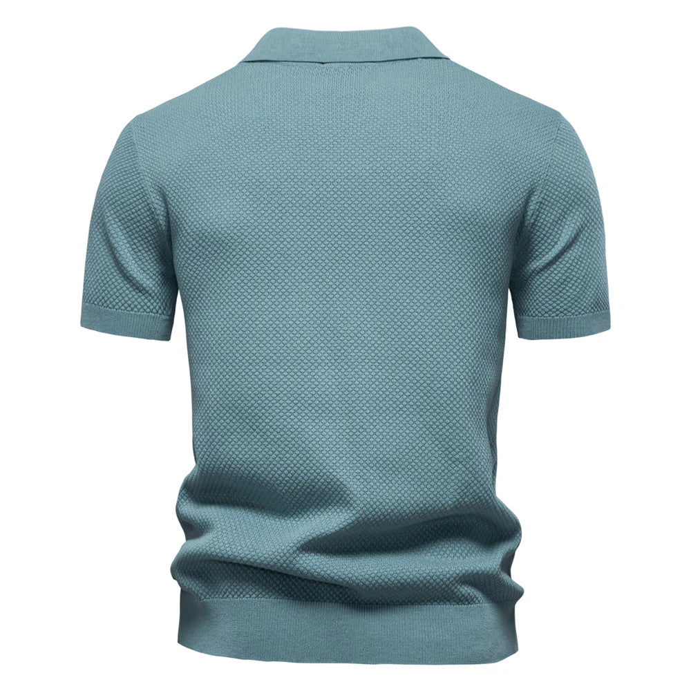 Thomas | Men’s Summer Classic Textured Polo Shirt with Buttonless Placket - Image 12