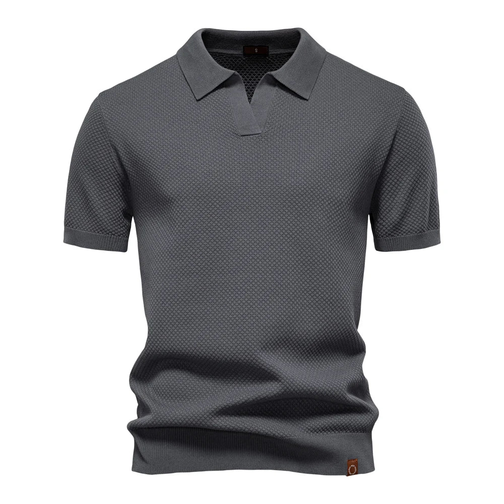 Thomas | Men’s Summer Classic Textured Polo Shirt with Buttonless Placket - Image 3