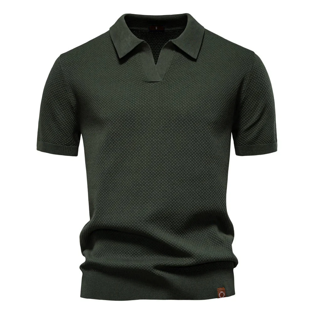 Thomas | Men’s Summer Classic Textured Polo Shirt with Buttonless Placket - Image 5