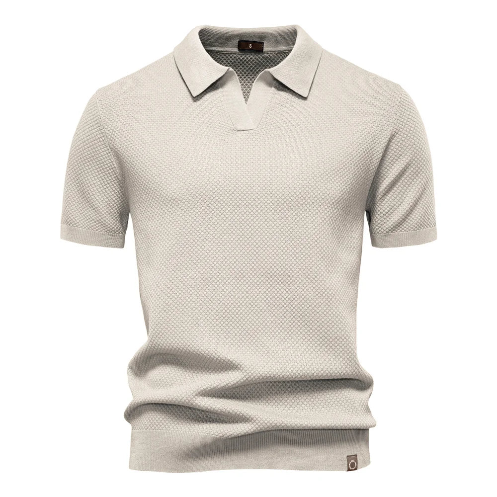 Thomas | Men’s Summer Classic Textured Polo Shirt with Buttonless Placket - Image 6