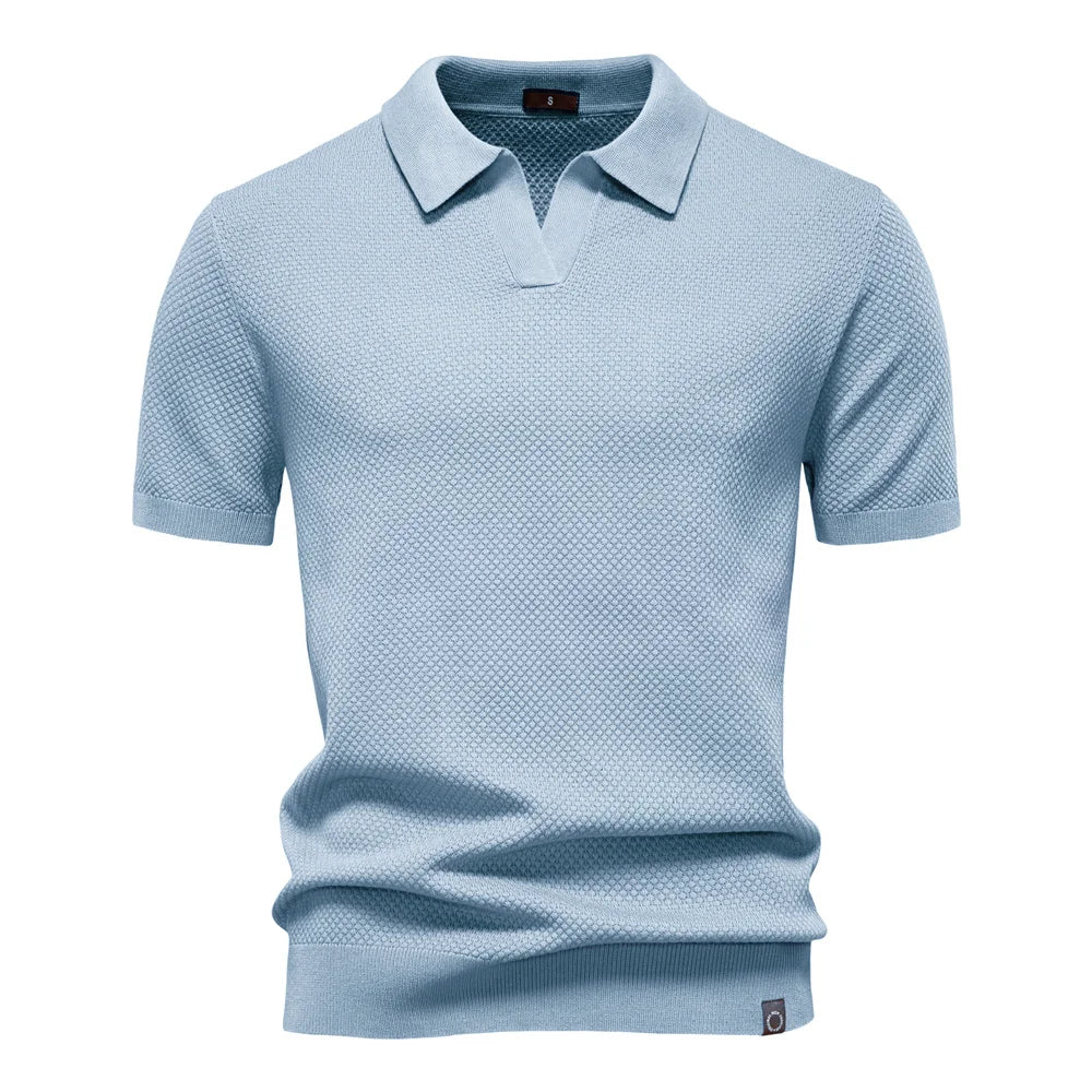 Thomas | Men’s Summer Classic Textured Polo Shirt with Buttonless Placket - Image 9