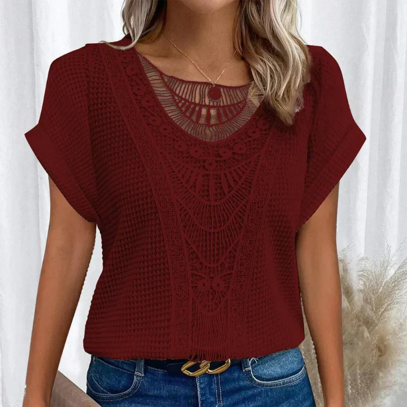 Valerie | Women's Casual Lace Knit Blouse Top with Crochet Neckline - Image 10