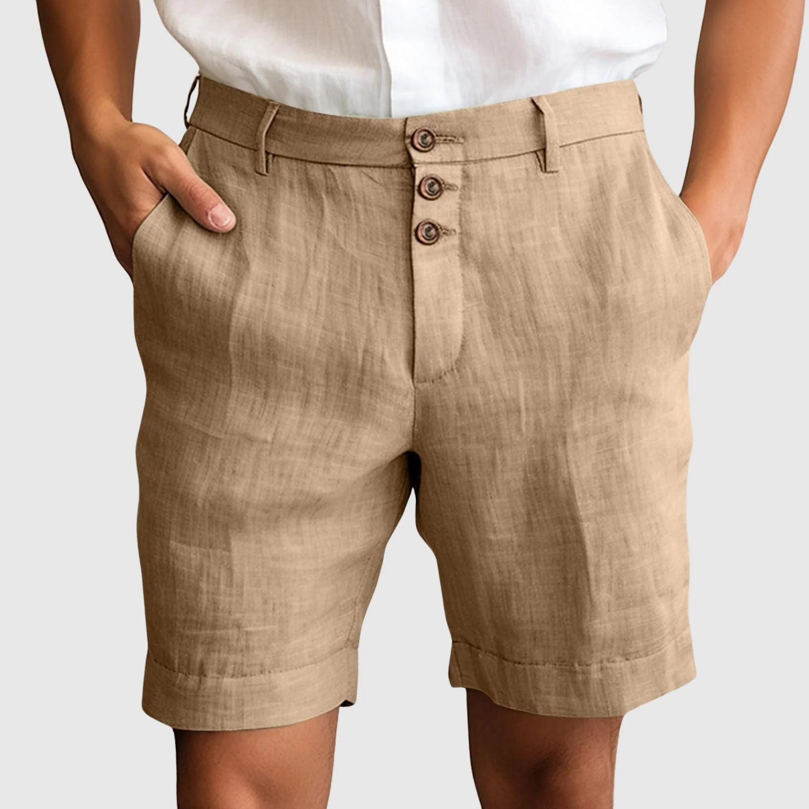 William | Men’s Casual Tailored Shorts with Button Fly - Image 3