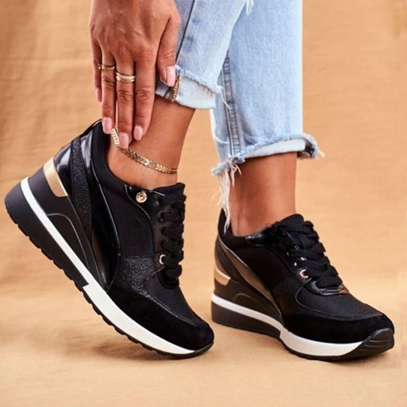 Willow | Women’s Trendy Wedge Trainers with Metallic Panels - Image 3