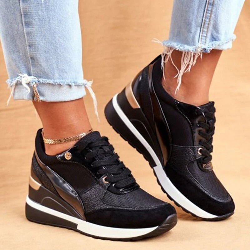 Willow | Women’s Trendy Wedge Trainers with Metallic Panels - Image 4