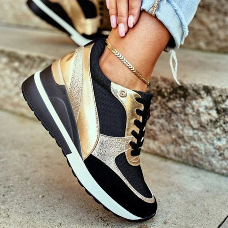 Willow | Women’s Trendy Wedge Trainers with Metallic Panels - Image 6
